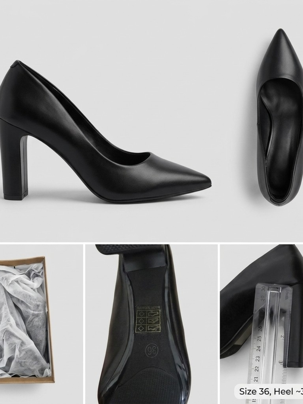 Classic Black Pointed-Toe Block Heel Pumps - Women
